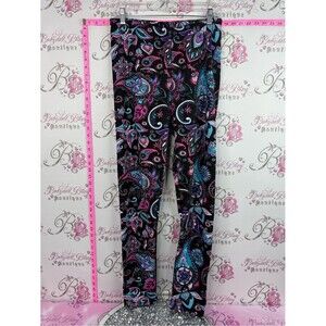 Just cozy fleece leggings Black Paisley Leggings with Pink & Teal Accents